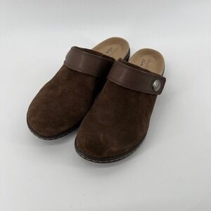 Clarks Women 7 Laurieann Strap Clog Taupe Brown Suede Slip On Casual Lightweight